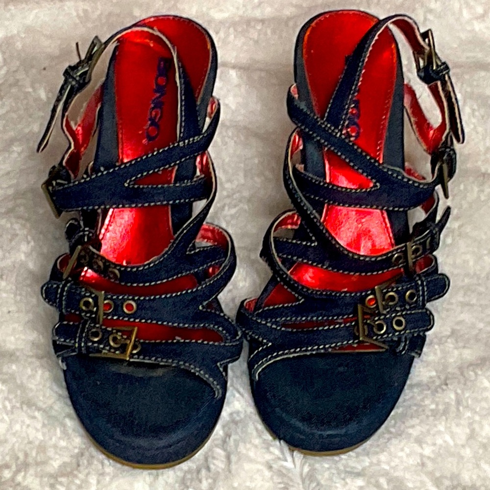 Bongo brand strappy denim wedges